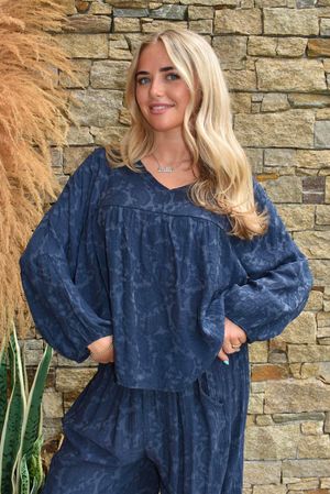 Kiti Paisley Damask Artist Smock Navy